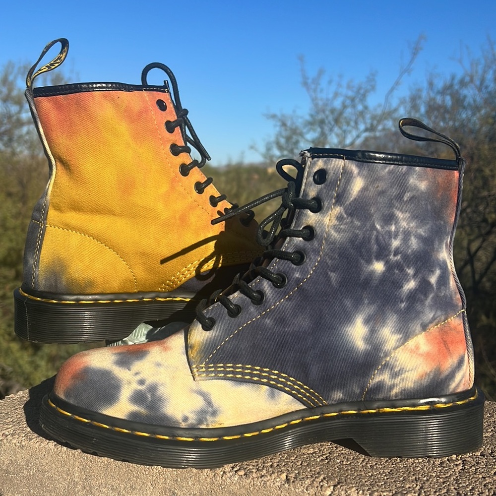 Dr. Martens Retro Psychedelic Acid Wash Tie Dye Canvas Boots - Picture 2 of 16